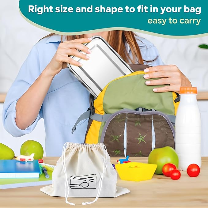 HaWare Stainless Steel Bento Box, 47oz (1400ml) Leak-Proof Lunch Box for Kids Adults, 3 Compartments Food Containers with Removable Dividers and Bag, Metal Lunch Containers for Snack Meal Sandwich