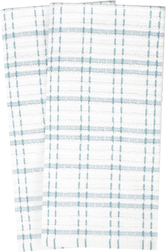 Ritz Royale Collection 100% Combed Terry Cotton, Highly Absorbent, Kitchen Towel Set, 13-3/4" x 12", 4-Pack, Solid & Checked, Dew