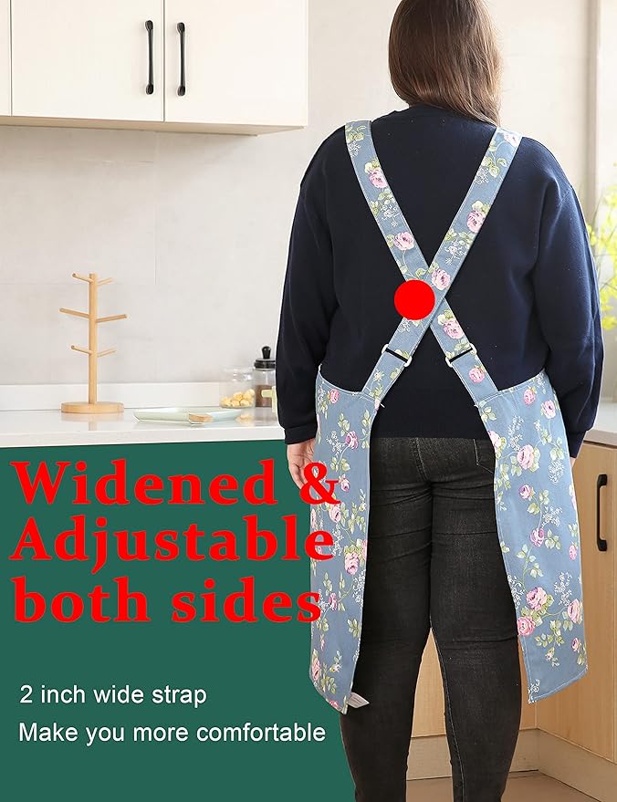 Big Plus Size Aprons for Women with Pockets Cotton Linen Baking Kitchen Cooking