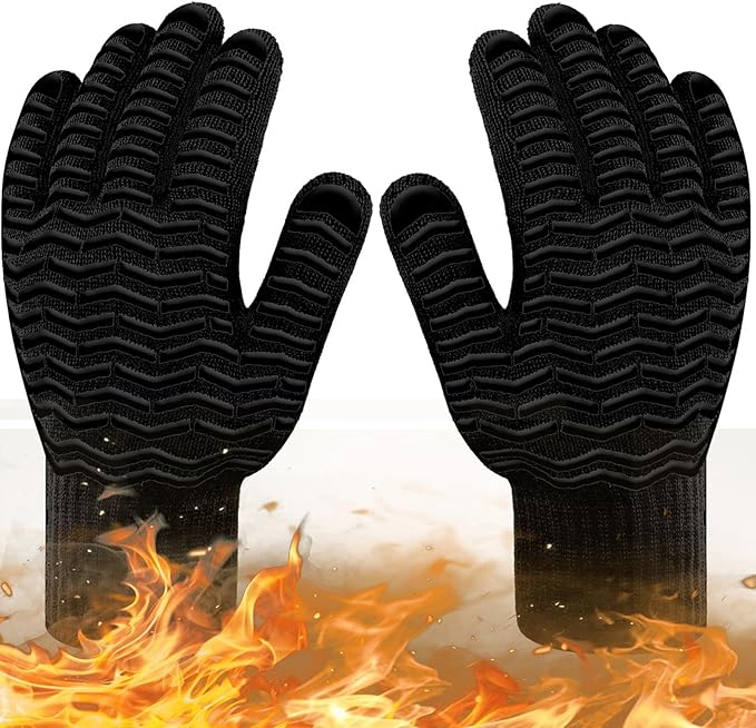 Grill Gloves, BBQ Gloves 1472°F Heat Resistant Fireproof Gloves, Kitchen Non-Slip Silicone Oven Mitt, Safe Hot Protection Extra Long Gloves for Grilling Cooking Barbecue Outdoor Camping Smoker