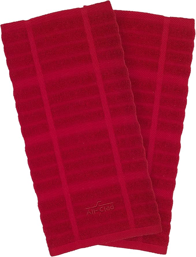 All-Clad Solid Kitchen Towels: Highly Absorbent, Super Soft Long Lasting - 100% Cotton, 17"x30" Tea Towels for Cleaning & Drying Dishes, Pans, Glassware, or Countertops, (2-Pack), Chili