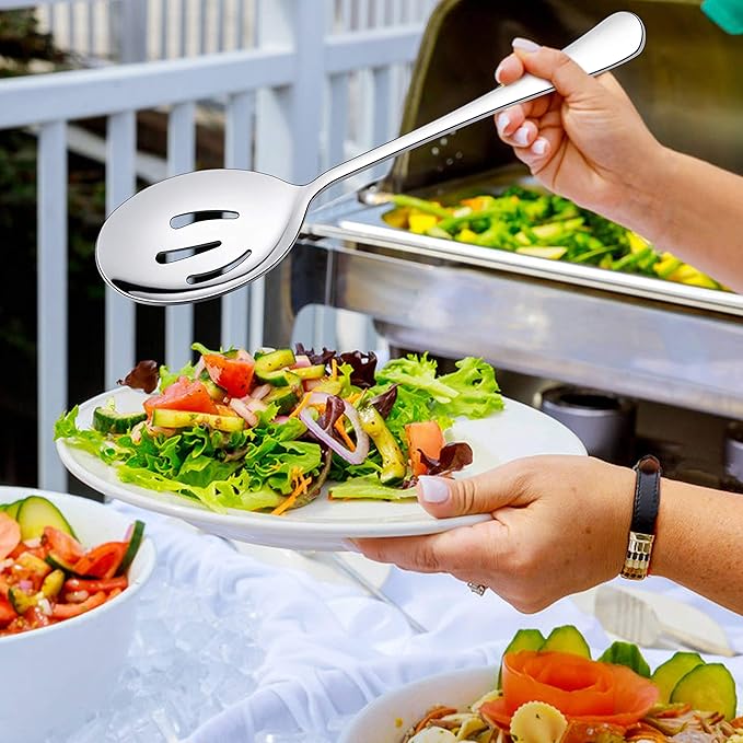 LIANYU 6 Pack Serving Spoons Set, Stainless Steel Large Slotted Spoons, Buffet Dinner Restaurant Serving Utensils, Catering Set for Party Banquet, 9.8 Inch