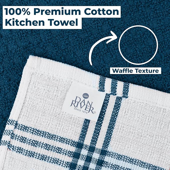 DAN RIVER Premium Kitchen Towels - [Pack of 12] 100% Cotton (16x 26 Inches) -Super Soft,Highly Absorbent, Quick Dry, Dish Towels for Kitchen Towels -Blue Opal