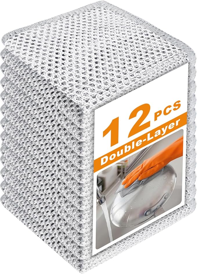 12 Pcs New Upgrade 3-Layer Metal Dish Cloth, No Scratches Wire Cleaning Cloth , Reusable Multipurpose Wire Dishwashing Rag for Kitchen Cleaning Cloths,Sinks,Dishes,Stove Top, Dimensions,7.87” x 7.87”