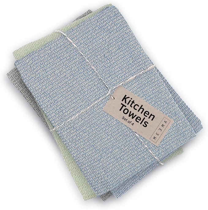 MEEMA Upcycled Spring Kitchen Towels Cotton Fabric | Super Absorbent Hand Towels with Hanging Loop | Cleaning Rags and Dish Towels for Kitchen | Mix | Large 18 x 28 Inch | 4-Pack