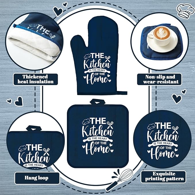 Leinuosen 8 Pcs Kitchen Towels and Oven Mitts Sets Pot Holders Dishcloths Set Kitchen Decorative Accessories Absorbent Potholders Heat Resistant for Chef Baking Cooking