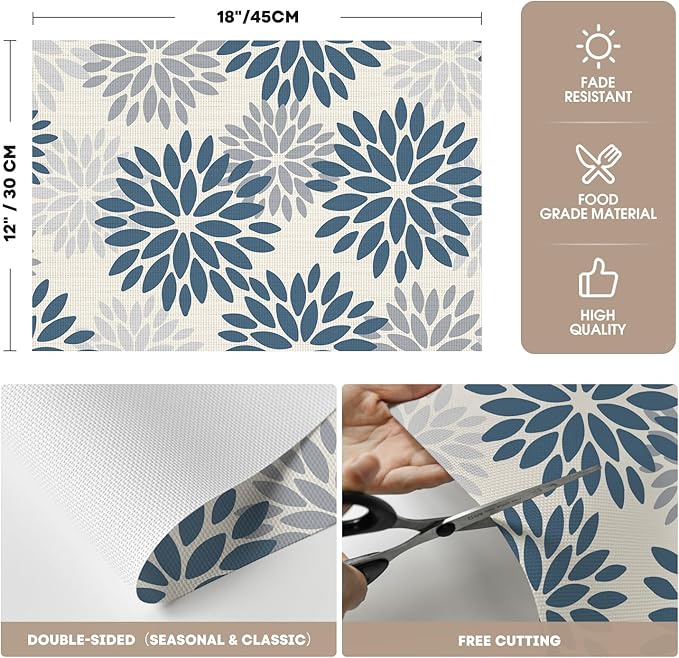 Artoid Mode Floral Vinyl Placemats Set of 4, Washable Heat Resistant Non-Slip Woven Plastic PVC Place Mats for Farmhouse Holiday Party Kitchen Dining Decor