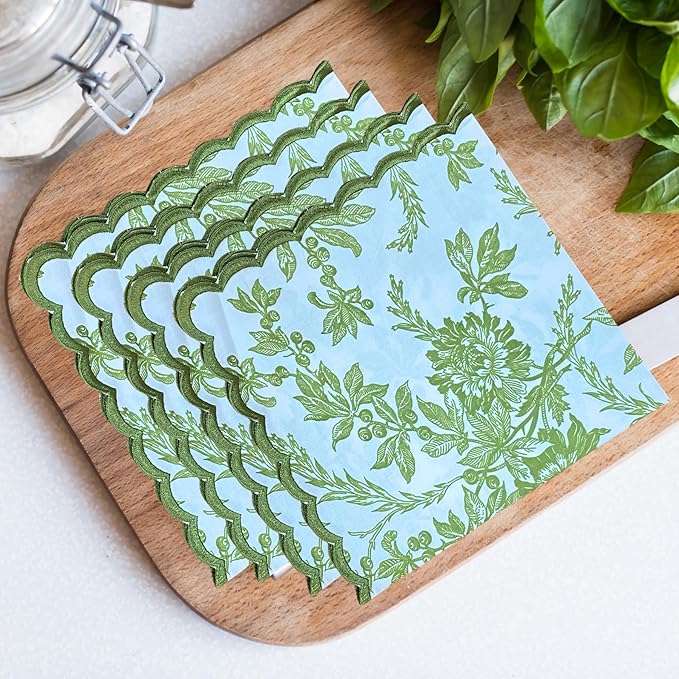 Ridhi Hand Block Print Olive Green 18" x 18" (Set of 4) Embroidery Table Napkins Reusable Cotton Dinner Napkins for Weddings, Parties, Everyday Dining Gift for Spring, Easter, Valentine