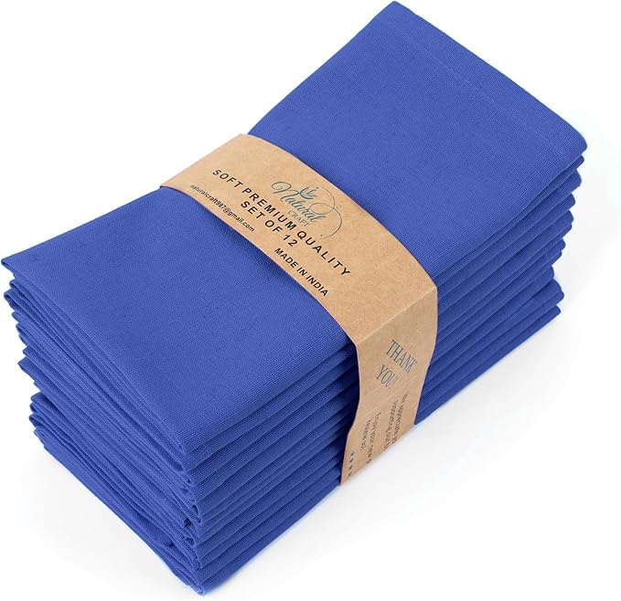 NATURALCRAFT Blue Cloth Napkins Set of 12 Cotton Linen 18x18 Inch - Soft Durable Easter Washable - Ideal for Hotel Farmhouse Party Spring Summer Easter - Perfect Everyday Use (Royal Blue, Pack of 12)