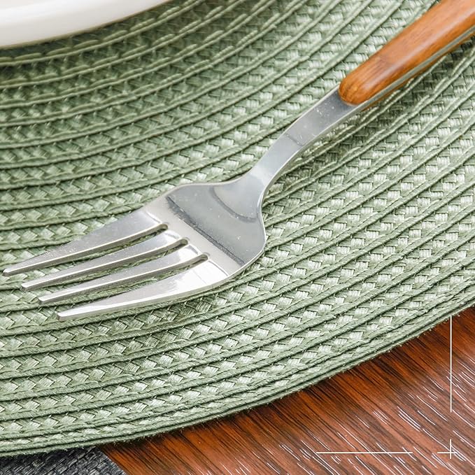 FunWheat Round Braided Placemats Set of 6 Place Mats for Dining Tables Woven Washable Non-Slip Table mats 15 inch(Fog Green, 6pcs)