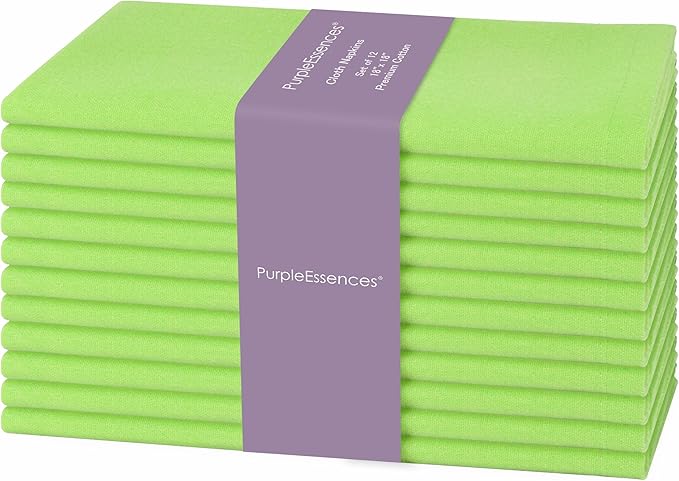 PurpleEssences Set of 12 Cloth Dinner Napkins 100% Cotton 18x18 Inch - Soft Durable Washable - Ideal for Farmhouse Party St Patricks Day Spring Summer - Perfect Everyday Use Table Linen - Apple Green