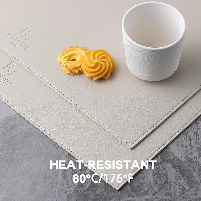 Faux Leather Placemats Set of 4 Vinyl Washable Wipeable Table Mats for Kitchen Dining Table Heat Resistant Waterproof Modern Indoor/Outdoor Placemats Non-Slip Easy Clean Place Mats-Cream White