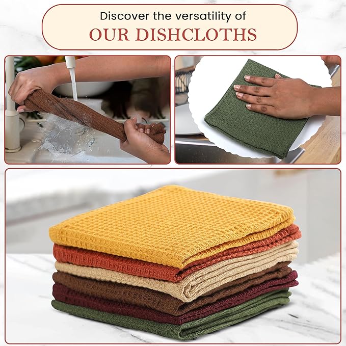 Vintage Vista 100% Cotton Waffle Dish Cloths (Pack of 6) - Dish Rags for Washing Dishes - Reusable & Highly Absorbent Kitchen Towels - Kitchen Rags fo Easter - (12" x 12" - Multicolor II)