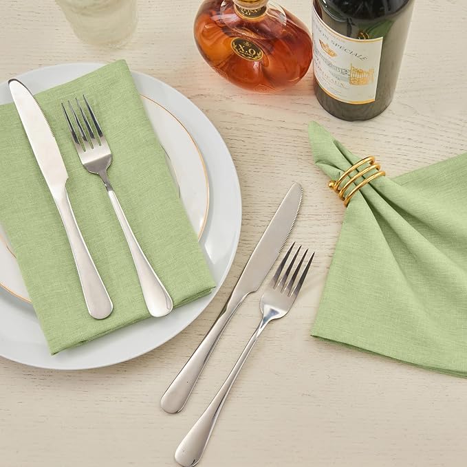 Cloth Napkin Set of 8 Square Washable Reusable Linen Fabric Polyester for Kitchen Dinner Dining Restaurants Wedding Party Banquet Table(Mint Green/17x17 Inch)