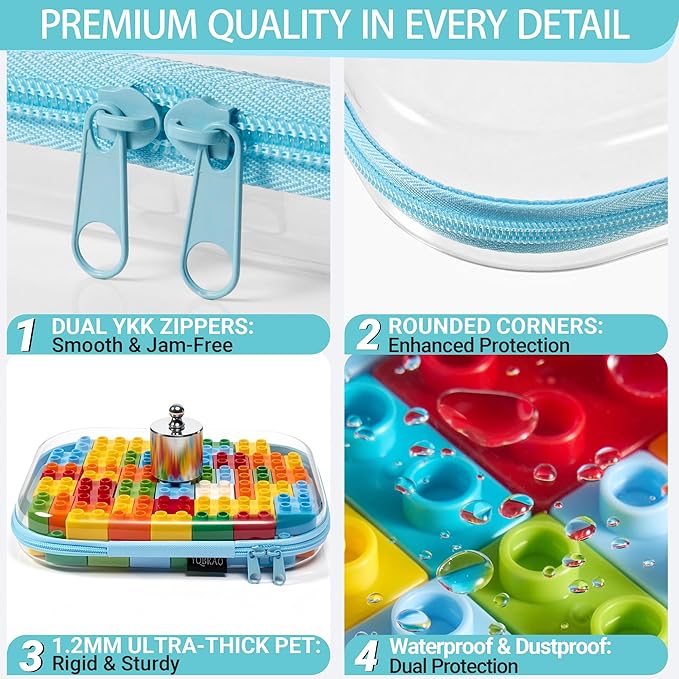 YQBRAO 3 Pack Hard Sided Clear Zipper Case for Storage- Thickened-Grade Clear Hard Shell Zipper Case for Organizing Bead, Handicrafts, Sewing, Toiletries, Makeup (Blue)