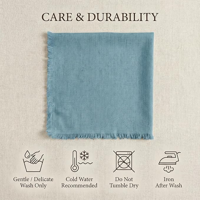 ACCENTHOME Blue Cotton Linen Napkin Set of 12 18x18 inch Dinner Napkins - Washable Soft Premium Hotel Quality Reusable Hemmed Edges Napkins Perfect Table Linens for Family Dinners, Weddings