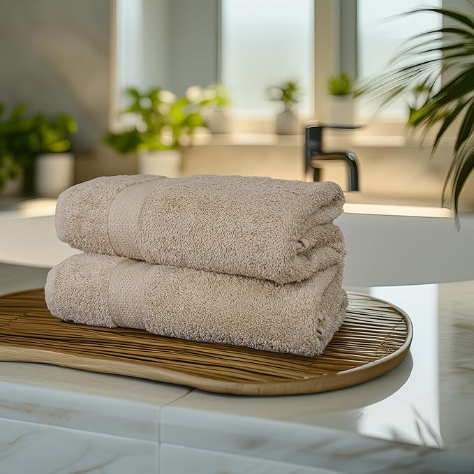 Commercial Bulk Pack of 12 Bath Towels – 100% Cotton Terry 24" x 48" – Ideal for Hotels, Salons, Gyms, Spas & Institutional Use – Beige