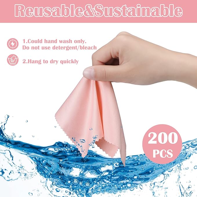 Fabbay 200 Pcs Microfiber Cleaning Cloths for Glasses, 7 x 6 Inch Screen Microfiber Cloths, Lens Wipes for Eyeglasses Smart Phones Laptops Tablets Lens LCD Camera TV Screens (Red, Yellow, Green, Blue)
