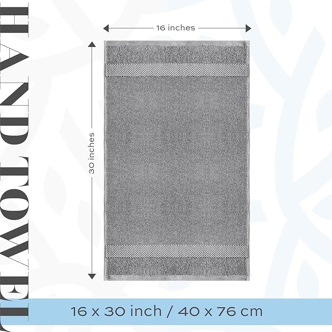 White Classic Luxury Light Gray Hand Towels - Soft 100% Turkish Cotton | Highly Absorbent Hotel spa Bathroom Towel Collection | 16x30 Inch | Set of 6