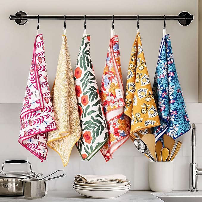 RECYCO Waffle Kitchen Towel Set of 2 - Quick Dry Microfiber Sustainable Dish Towels - Absorbent Reusable Cleaning Tea Towels - Lightweight Hand Towels,16”x 28”, Blossom Brilliance Pink