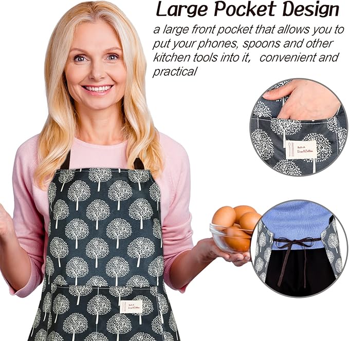 SATINIOR 3 Pieces Waterproof Bib Apron with 2 Pockets Adjustable Cooking Kitchen Apron for Women Men Chef BBQ Baking Cleaning
