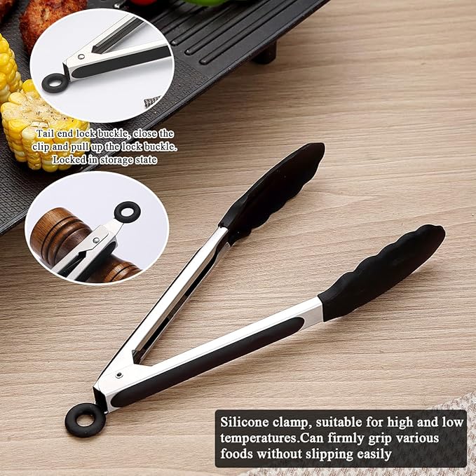 Stainless Steel Cooking Utensils Set 6 Pieces, Kitchen Tools Set Include Metal Spatula Set, Skimmer, Ladle, Tong, Whisk, Kitchen Gadgets Essentials New Home Must Have