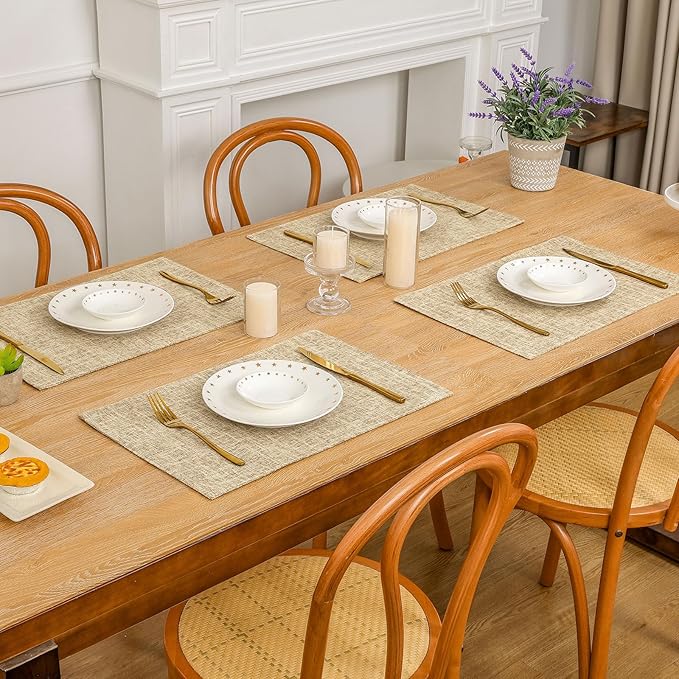 SHACOS Fabric Placemats Set of 4 Washable Heat Resistant Place Mats Non Slip Double Layer Thickened Rustic Farmhouse Table Mats Indoor Outdoor, Khaki