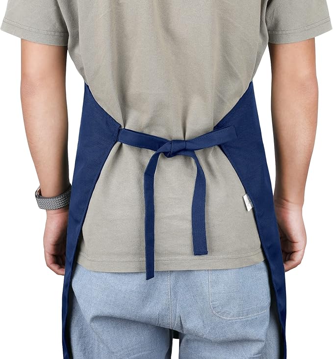 Apron for Men Women with Adjustable Straps and Large Pockets, Canvas Cotton Cooking Kitchen Chef Bib Aprons Waterproof Blue
