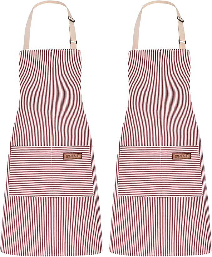 2Pack Adjustable Kitchen Apron for Women Men with 2 Pockets，Cotton-Polyester Blend Bib Aprons for Cooking,Baking