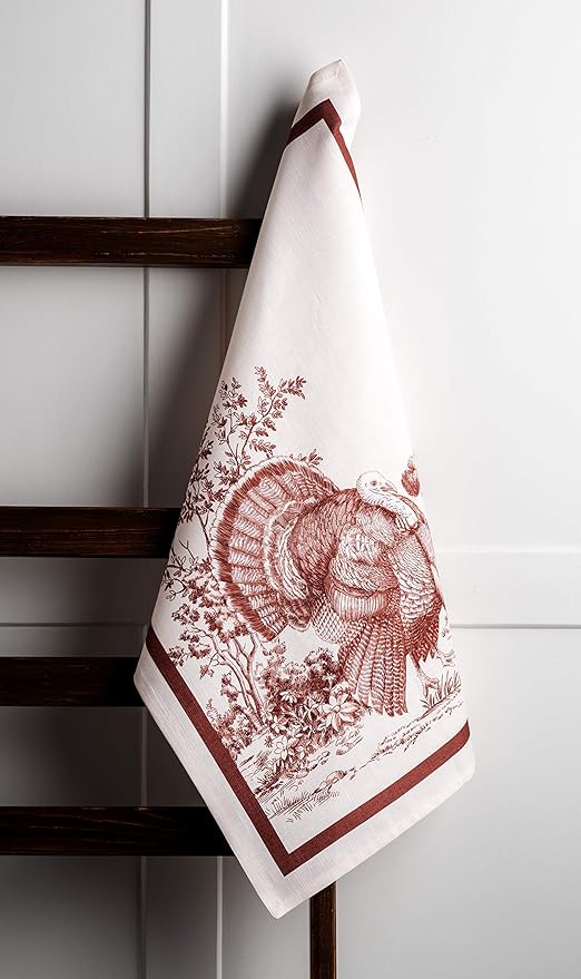Maison d' Hermine Kitchen Towels Set of 3 100% Cotton 20" x 27.5" Reusable Cloth Tea Dish Towels Absorbent with Hanging Loop for Kitchen Dining Thanksgiving Christmas Decorations (Holy Jouy - Brown)