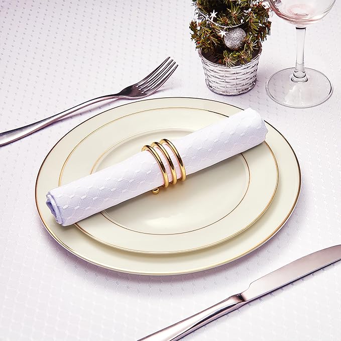 Cloth Napkins Set of 8 – Square 17x17 Inch Jacquard Fabric Polyester Washable Reusable Cloth Napkins for Kitchen Dinner Dining Restaurants Wedding Party Banquet Table (White)