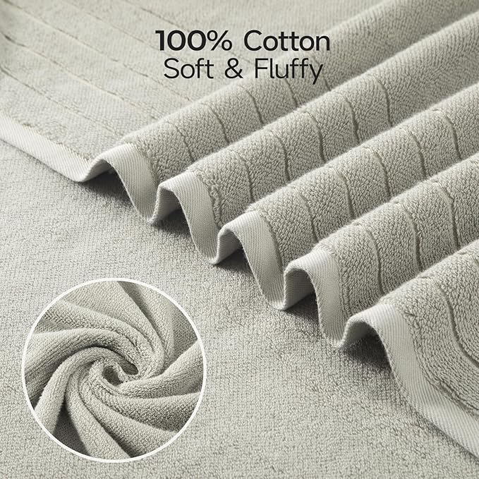 REDKISS Luxury Bath Towels Set of 4, 35x70 in, Highly Absorbent & Quick Dry, Super Soft Extra Large Premium Thick Cotton Light Gray Bath Sheets for Shower, Hotel, Bathroom, Spa
