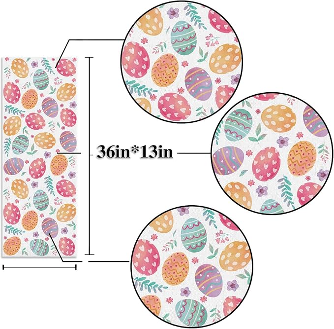 Nepnuser Linen Happy Easter Table Runner Spring Easter Egg Decoration Farmhouse Home Dining Room Kitchen Table Decor (13" x 36")