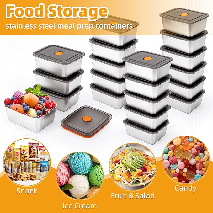 5 PCS(20oz) Stainless Steel Food Storage Containers With Lids | Snack Containers for Kids, Freezer Safe, Microwave Safe | Metal Containers For Meal Prep, Leftovers, Freezer