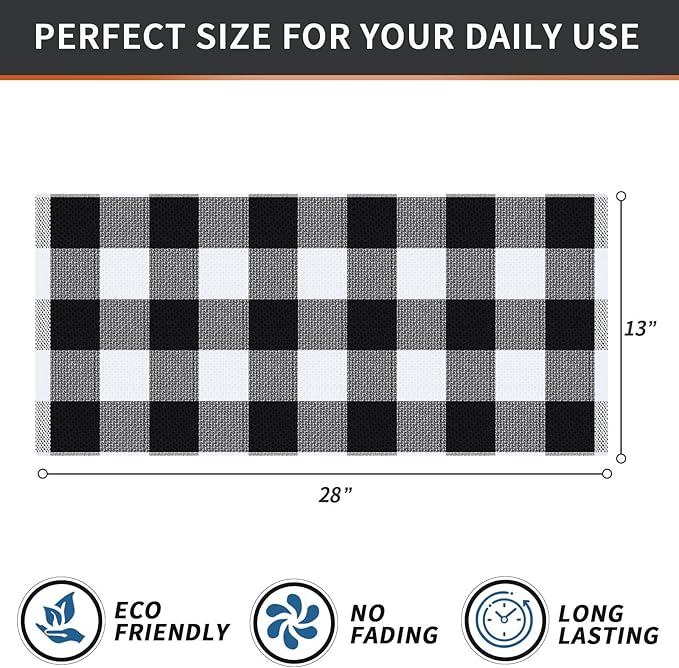 Homaxy 100% Cotton Waffle Weave Check Plaid Kitchen Towels, 13 x 28 Inches, Super Soft and Absorbent Dish Towels for Drying Dishes, 8-Pack, White & Black