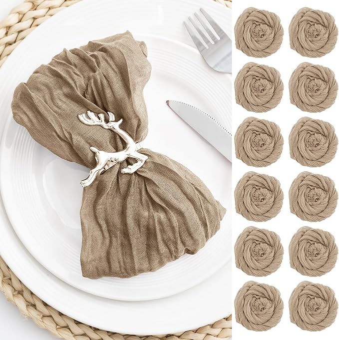 60 Pack Sand Cheesecloth Napkins 21x21 Inches Sand Cloth Napkins Set of 60 Washable Dinner Table Napkins for Wedding Rustic Boho Cotton Gauze Party Bridal Baby Shower Family Gathering Table Decor