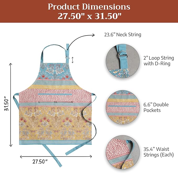 Maison d' Hermine 100% Cotton Apron for women with Pocket Kitchen Chef Apron for Men Cooking Mothers Day Gifts