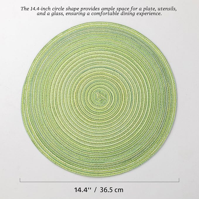 Round Placemats Set of 8 Woven Placemats Washable Braided Table Mats for Dining Table Heat Resistant Non-Slip Circle Place Mats(Green)