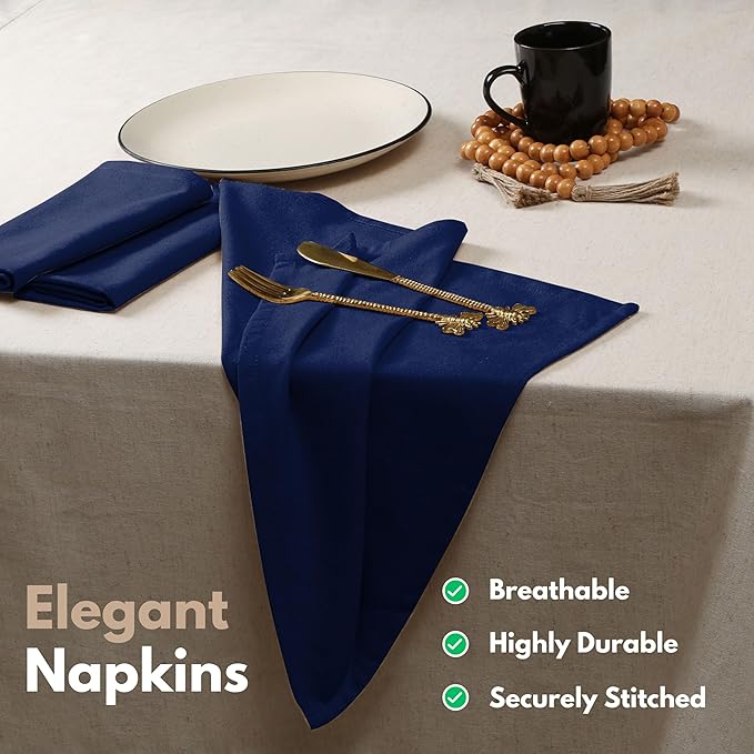 Native Fab Cloth Dinner Napkins Set of 12 Cotton 17x17 Absorbent Soft Restaurant Hotel Quality - Cocktail Napkins, Wedding Dinner Napkins - Everyday Use, Easy Care Washable - Ink Blue