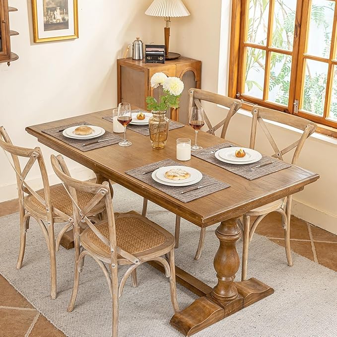 Blue Forest Placemats Set of 6, Dual-Layered Thickened Faux Linen Cloth Place Mats Heat Resistant Machine Washable Wrinkle Free Table Mats Indoor/Outdoor (Cream Beige)