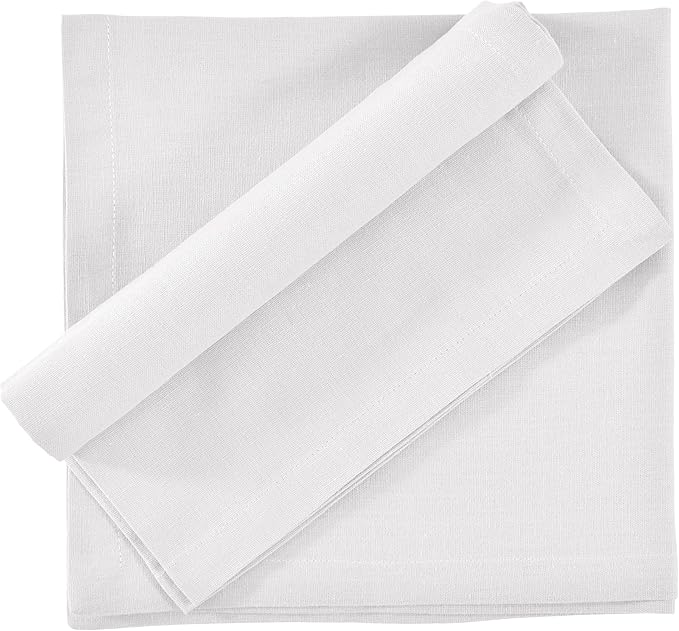 FINGERCRAFT Dinner Cloth Napkin Cotton Linen Blend 12 Pack Natural Premium Quality, Mitred Corner for Every Day Use Pre Shrunk and Good Absorbency 20x20 inch Easter Color White