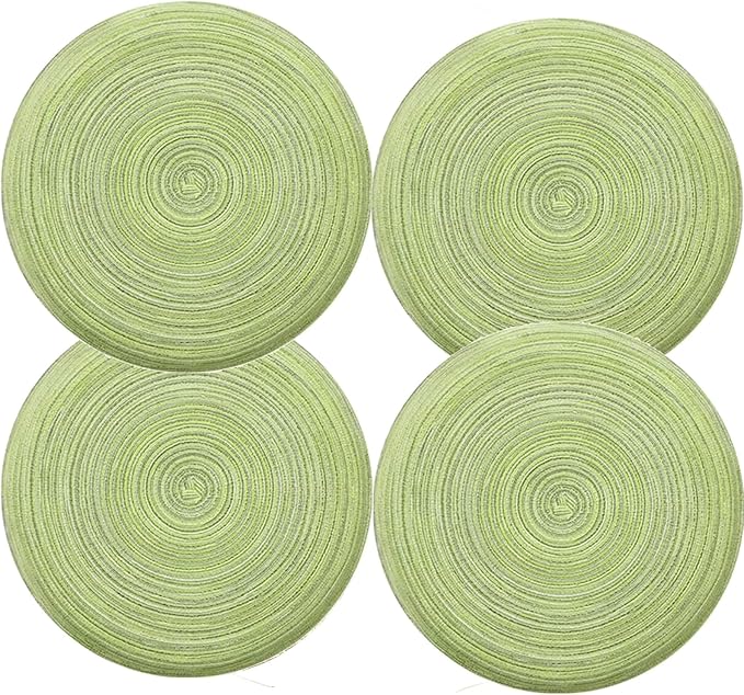 15 Inches Round Braided Placemats Set of 4, Washable Heat Resistant Cotton Polyester Circle Place Mats for Dining Table, Hot Pads for Kitchen, Trivets for Hot Dishes, Pots and Pans (Green,4)