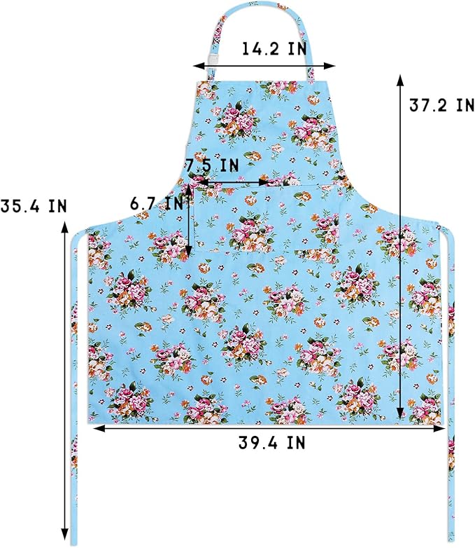 Sanlykate Extra Large Canvas Cotton Apron for Men & Women, Plus Size Durable Aprons with 2 Pockets, Adjustable Bib Machine Washable Oversized Aprons for Baking, Cooking, Painting - Blueness