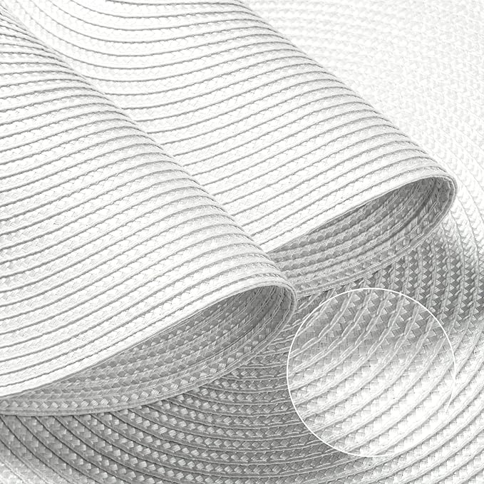 FunWheat Round Braided Placemats Set of 6 Table Mats for Dining Tables Woven Washable Non-Slip Place mats 15 inch(White, 6pcs)