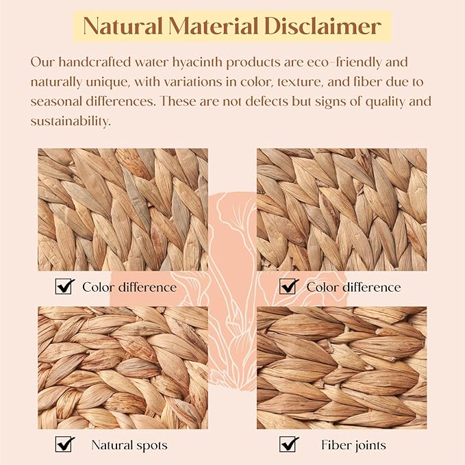 10 Pack, Round Woven Placemats, Natural Water Hyacinth Place mats, Braided Straw Table Mats for Dining Table, Christmas Placemats (13.8 inch)