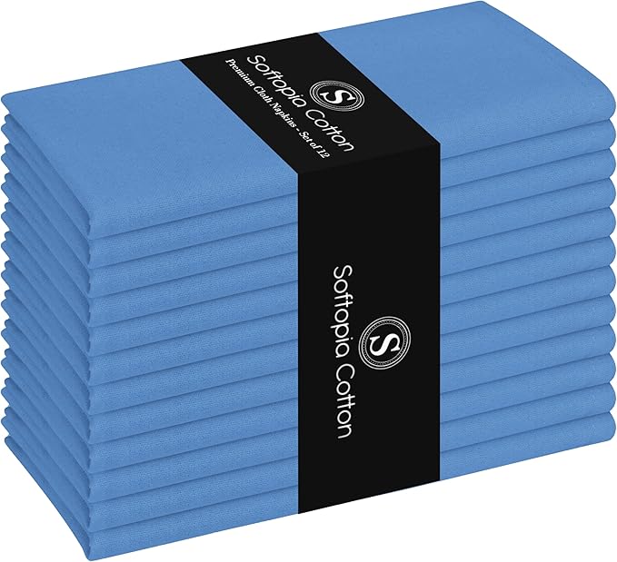 Light Blue Cloth Napkins 12 Pack, 17x17 Inches, 100% Cotton, Soft, Decorative, Washable Table Linen, Reusable Fabric for Dining, Easter Parties, Camping, Spring Events, Sky Blue
