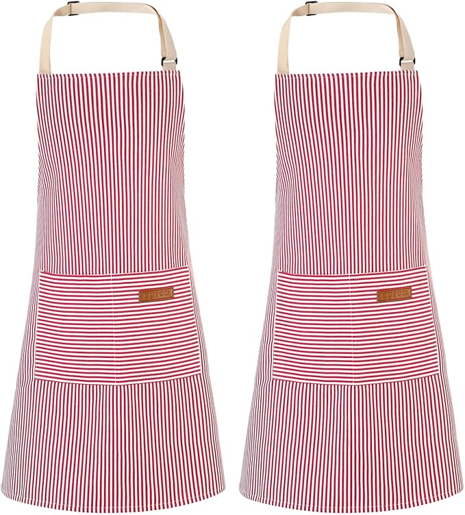 2 Pack Stripes Kids Apron, Kids Cooking Aprons with 2 Pockets, Cute Aprons for Cooking for Boys and Girls