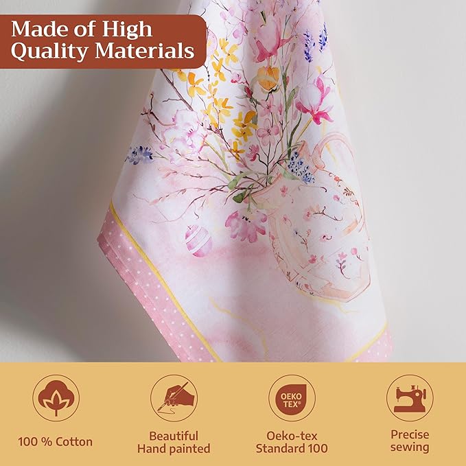 Maison d' Hermine Kitchen Towels Set of 3 100% Cotton 27.50" x 20" Reusable Cloth Tea Dish Towels Absorbent with Hanging Loop for Kitchen Gifts for Mothers Day Spring/Summer (Easter Zest)