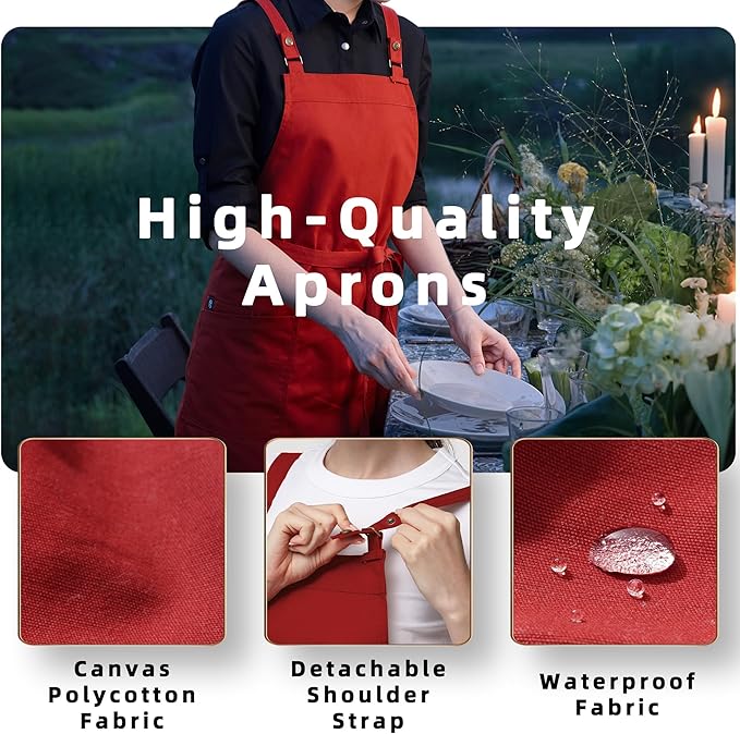 Unisex Kitchen Apron, Cross Strap Apron with 2 Pockets, Durable Waterproof Professional Apron
