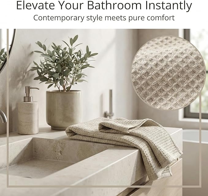 Pure Linen Small Bath Towels - Set of 2 pcs 20x40-inch Quick Dry Towels for Sensitive Skin - Thin Towels for Bathroom - Lightweight Waffle Weave Towel for Kids